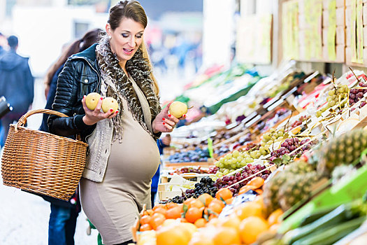 孕妇,购物,食品杂货,农民,市场