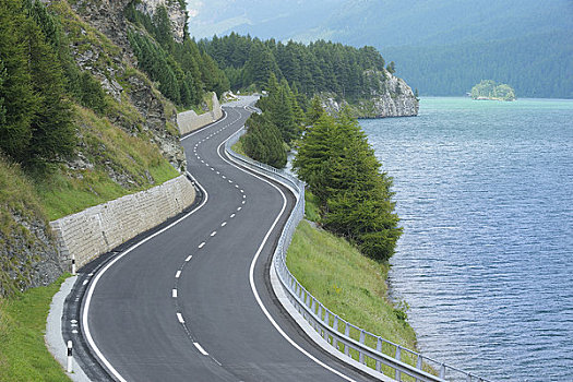 道路,湖,恩格达恩,瑞士