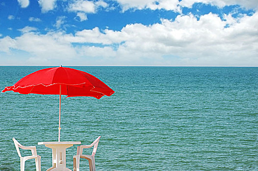 桌子,椅子,伞,海滩