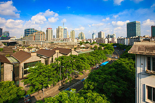 俯瞰,古建筑,全景,道路