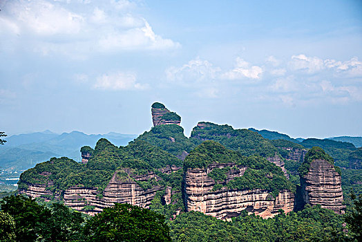 广东韶关丹霞山中国红石公园海螺峰顶俯瞰丹霞山群山