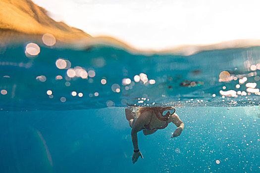女人,游泳,水下,瓦胡岛,夏威夷,美国