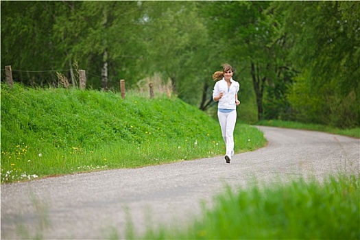 慢跑,运动,女人,跑,途中,自然