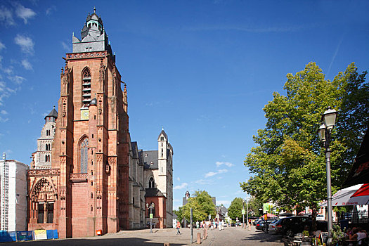 大教堂,圣母,大教堂广场,黑森州,德国,欧洲
