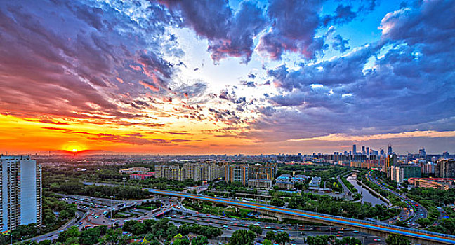 左安门,护城河,二环,北京,日落,天空,车水马龙
