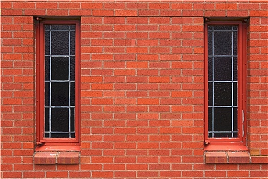 两个,狭窄,窗户,砖墙