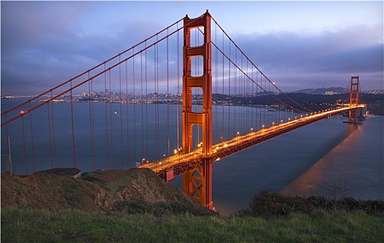海岬,金门大桥,晚间,旧金山