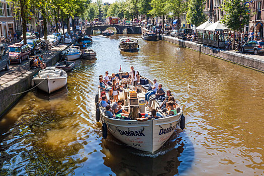 荷兰,阿姆斯特丹,运河,游船,年轻人