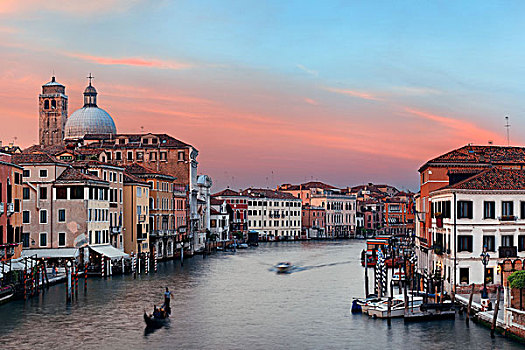 威尼斯,大运河,日落,风景,小船,古建筑,意大利