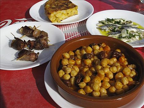 餐前小吃,鹰嘴豆,蔬菜,加纳利群岛,西班牙,欧洲