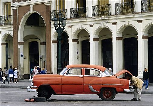 改变,轮胎,汽车,途中,哈瓦那,古巴,加勒比海