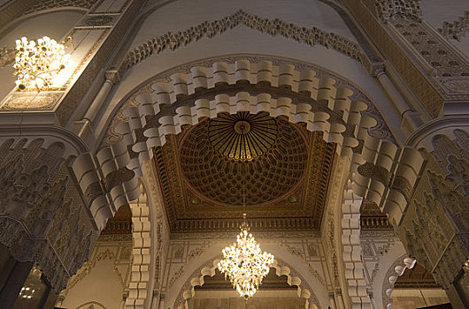 摩洛哥,卡萨布兰卡,哈桑二世清真寺,室内,天花板