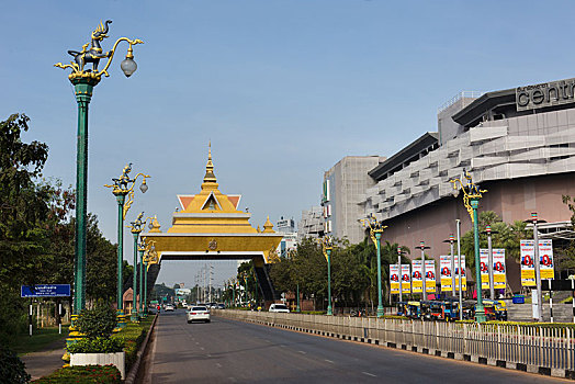 泰国,风格,城门,靠近,现代,中心,广场,购物中心,亚洲