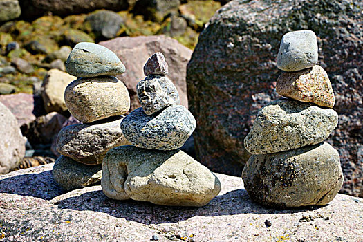 三个,平衡,堆积,鹅卵石,石头