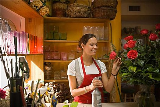 女青年,花,店,玫瑰插花