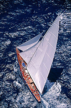 航拍,直升飞机,比赛,海岸,安提瓜岛,2001年,经典,游艇,赛舟会