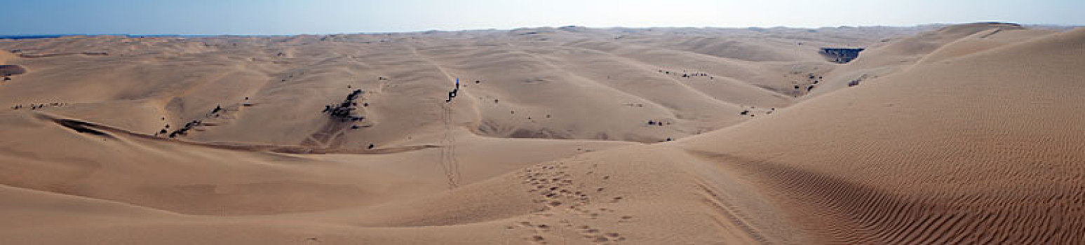 库布奇沙漠上的徒步者