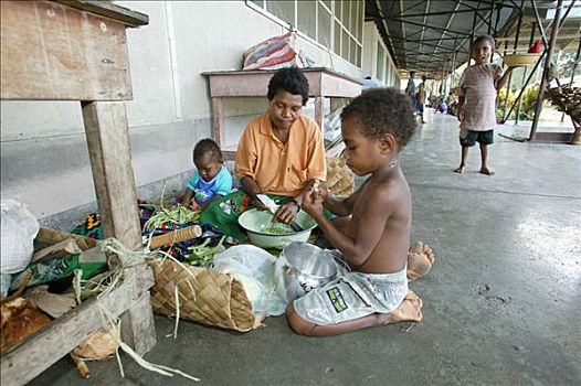 家庭,准备,食物,医院,巴布亚新几内亚,美拉尼西亚