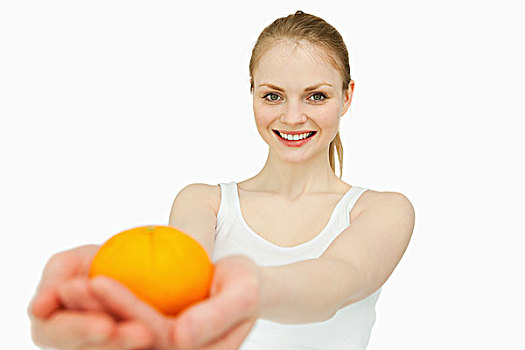 喜悦,女人,展示,柑橘,白色背景