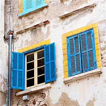 蓝色,窗户,摩洛哥,非洲,旧建筑,褐色,墙壁,建筑