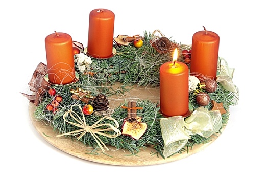 圣诞节,花环,清新,细枝,松果,四个,蜡烛