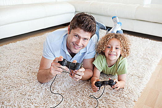 微笑,男孩,父亲,玩电玩