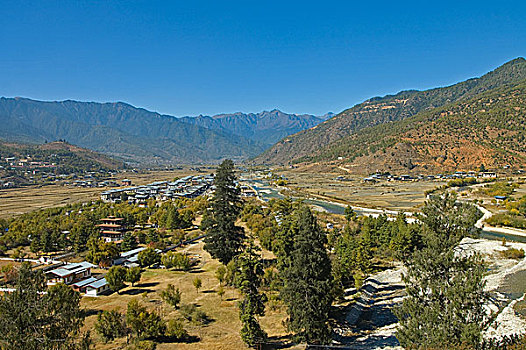 风景,不丹,城镇,座椅,地区,十一月,2007年