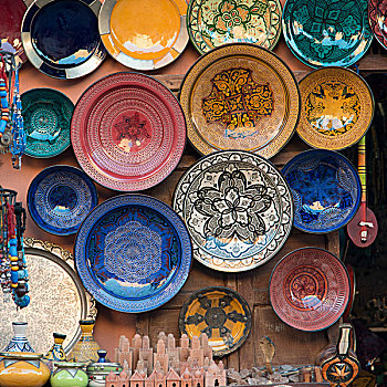 装饰,涂绘,瓷器,出售,麦地那,马拉喀什,摩洛哥