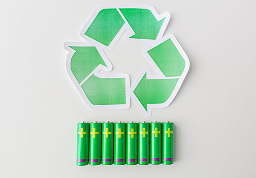 特写,电池,绿色,回收标志