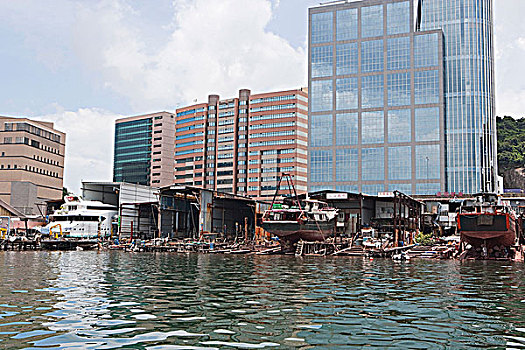 船坞,蔽护,商业建筑,背景,香港
