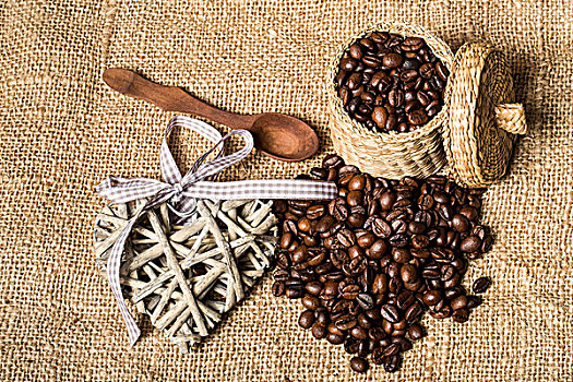 堆,新鲜咖啡,咖啡豆,心形