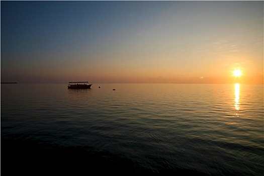 日落,船,马尔代夫