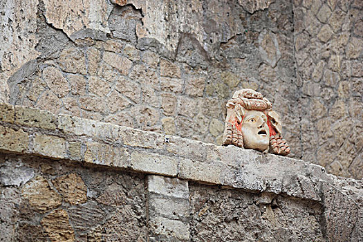 石头,面具,遗址,赫库兰尼姆,埃尔科拉诺,坎帕尼亚区,意大利,欧洲