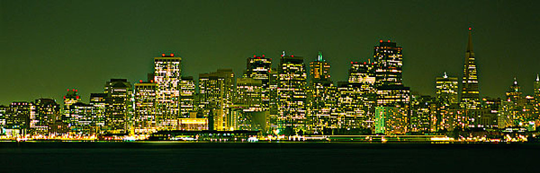 天际线,金银岛,夜晚,旧金山