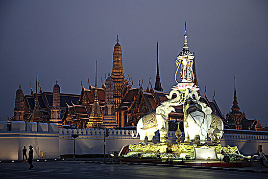 泰国,曼谷,三个,大象,雕塑