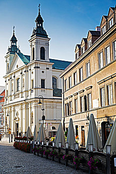 街景,教堂,神圣,餐馆,内庭,老城,华沙,波兰