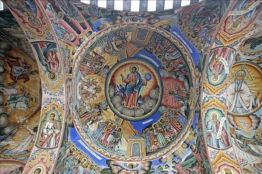 天花板,穹顶,绘画,东正教,里拉,回廊,山峦,保加利亚