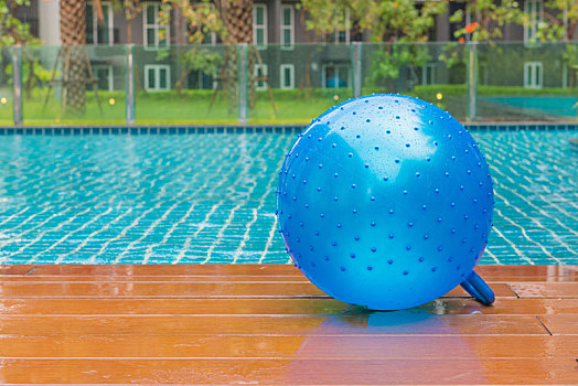 健身球,游泳池,暑假,概念