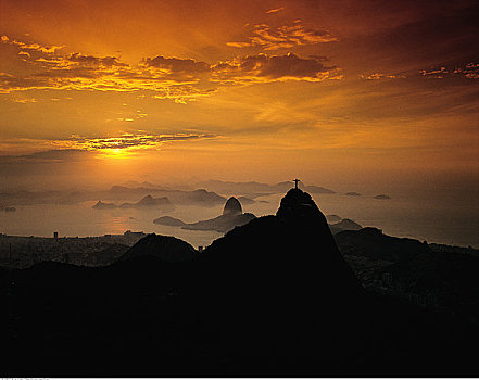研钵体,科科瓦多,日落,里约热内卢,巴西