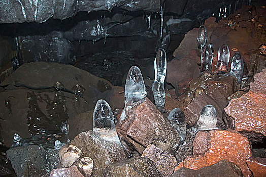 冰岛,火山岩,洞穴,雷克雅奈斯,冰柱