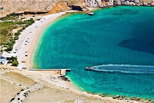 青绿色,海滩,俯视,克尔克岛,克罗地亚