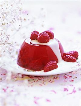 树莓冻,奶油冻,新鲜,树莓
