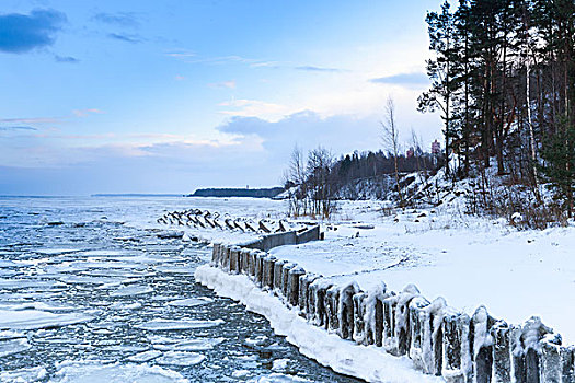 冬天,海边风景,漂浮,冰,冰冻,码头,海湾,芬兰,俄罗斯