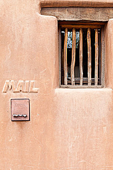 邮箱,窗户,砖坯,风格,房子,圣达菲,新墨西哥,美国