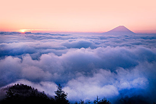 海洋,云,山,富士山