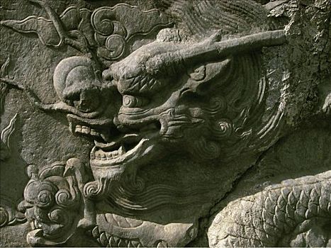 亚洲,中国,北京,石头,龙,雕塑,象征