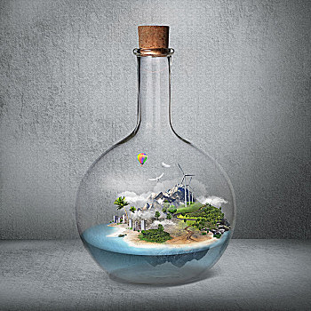 玻璃瓶,漂亮,岛屿,海洋,室内,环保,安静,地点,概念
