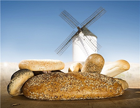 不同,面包,风车,背景