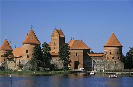 立陶宛,特拉凯,全景,城堡,小船,湖