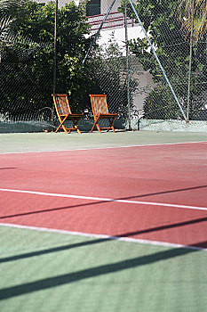 沙滩椅,边缘,网球场
